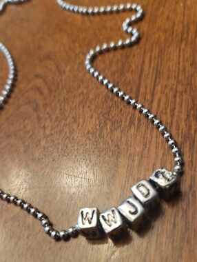 Silver "WWJD?" Beaded Letter Blocks Necklace - 18"